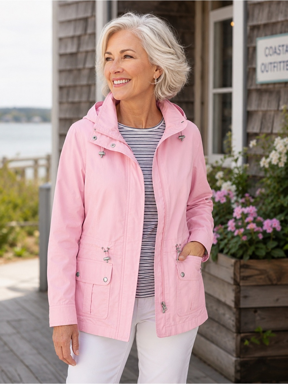 Lands' End Light Pink Jacket with Hood size small